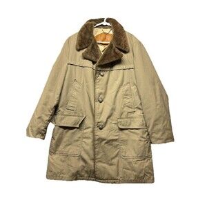 Vintage Woolrich Jacket Men's 42 Beige Faux Fur Lined Outdoors Parka Chore Coat